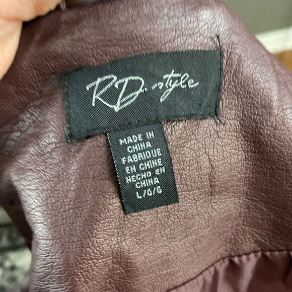 R. D Style Rhonda Maroon Faux Leather Moto Jacket - Picture 5 of 15